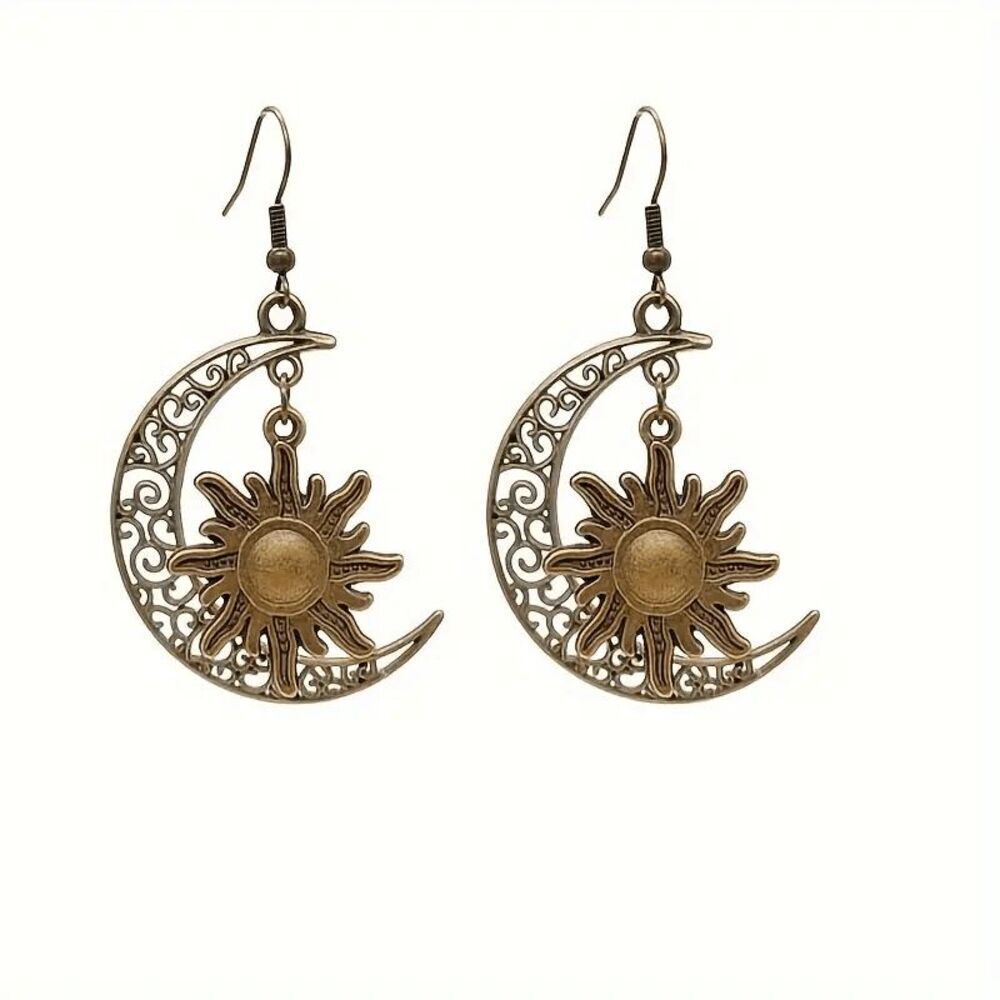 Boho Moon and Sun Dangle Earrings